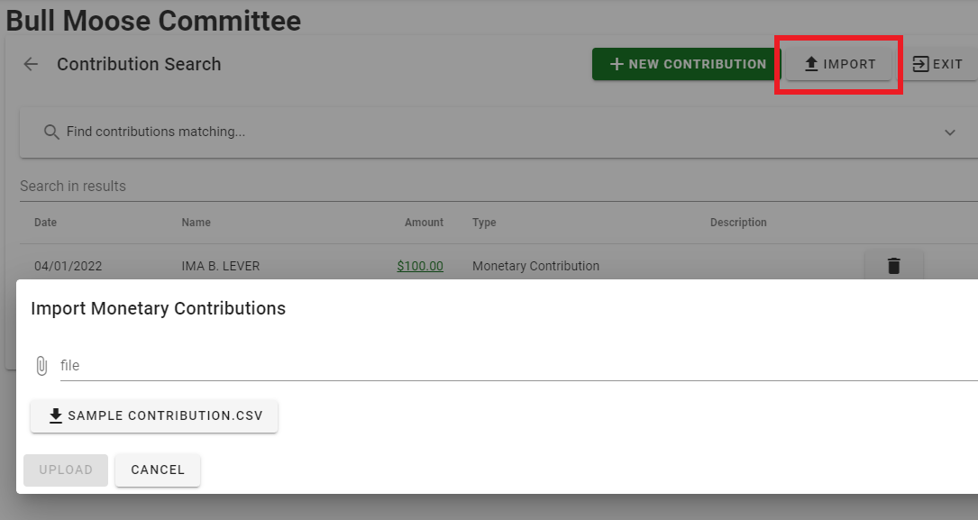 Screenshot of ORCA Import CSV contribution