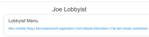 Joe Lobbyist Menu